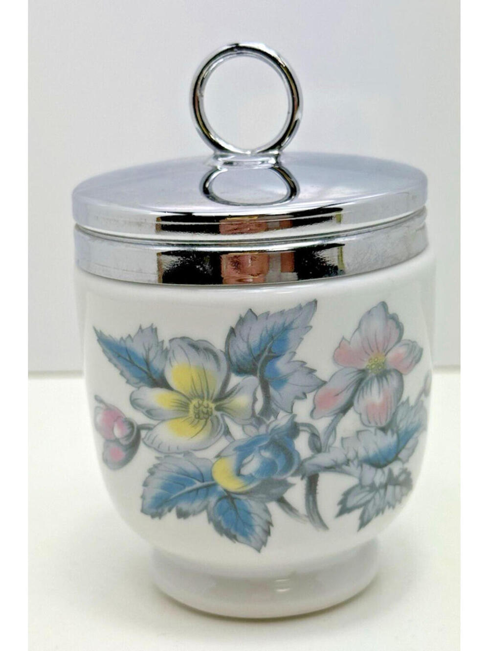 Vtg Single Royal Worcester Porcelain Egg Coddler Floral Flowers Pinks Blues